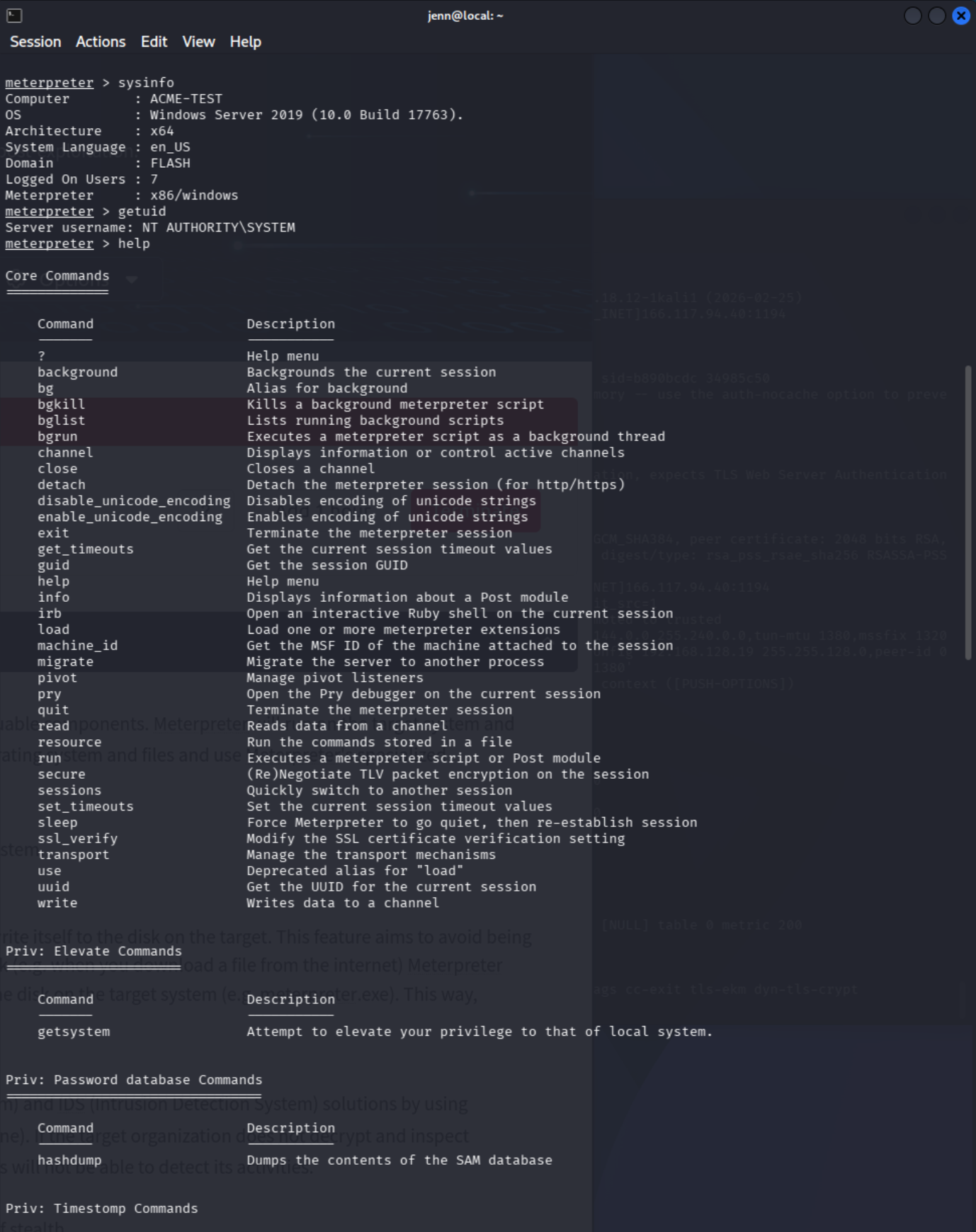 Meterpreter session opened